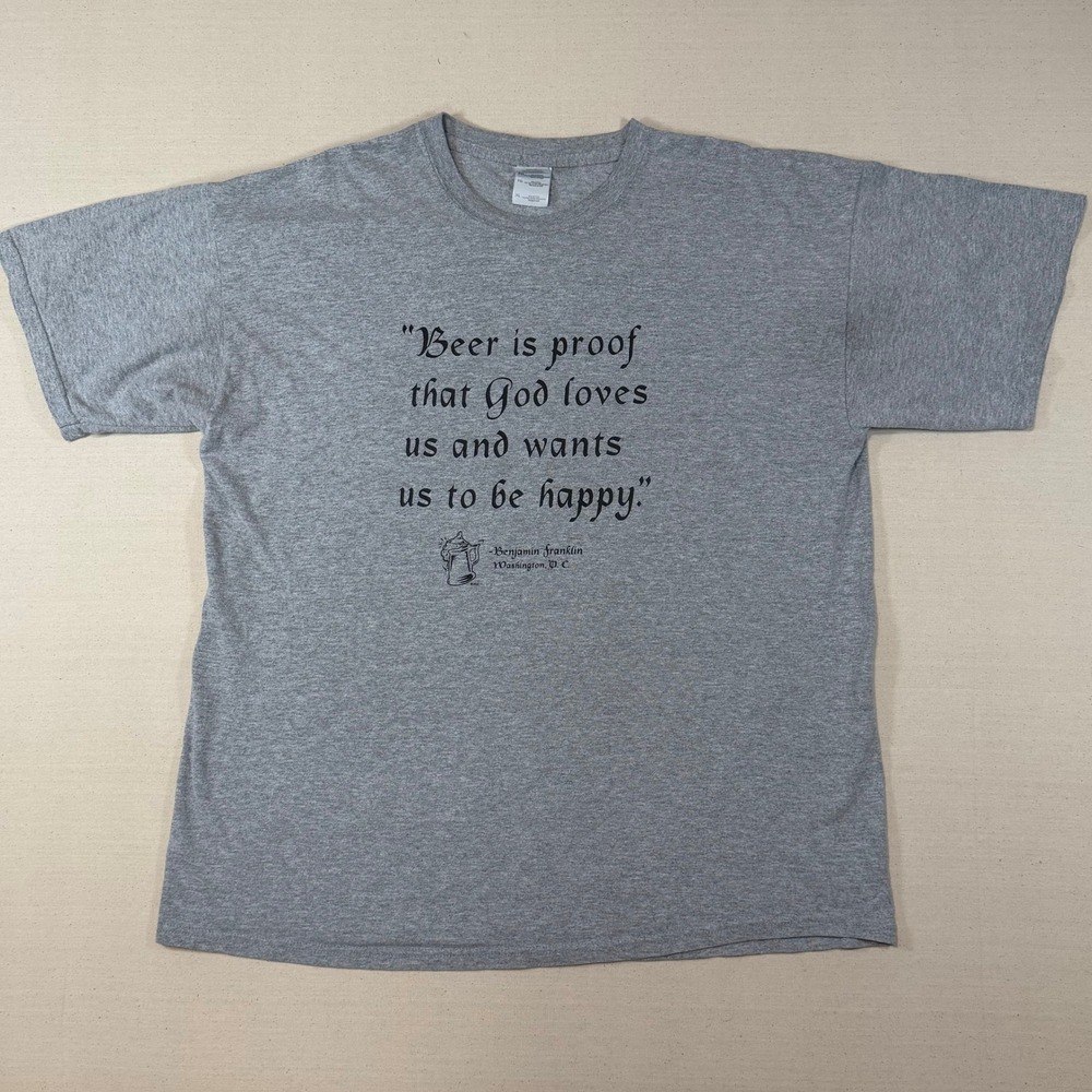 Benjamin Franklin Beer Quote Graphic T-Shirt Gray Mens XL Washington DC